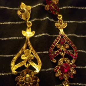 Red Zircon Crystal Floral Gold Earrings